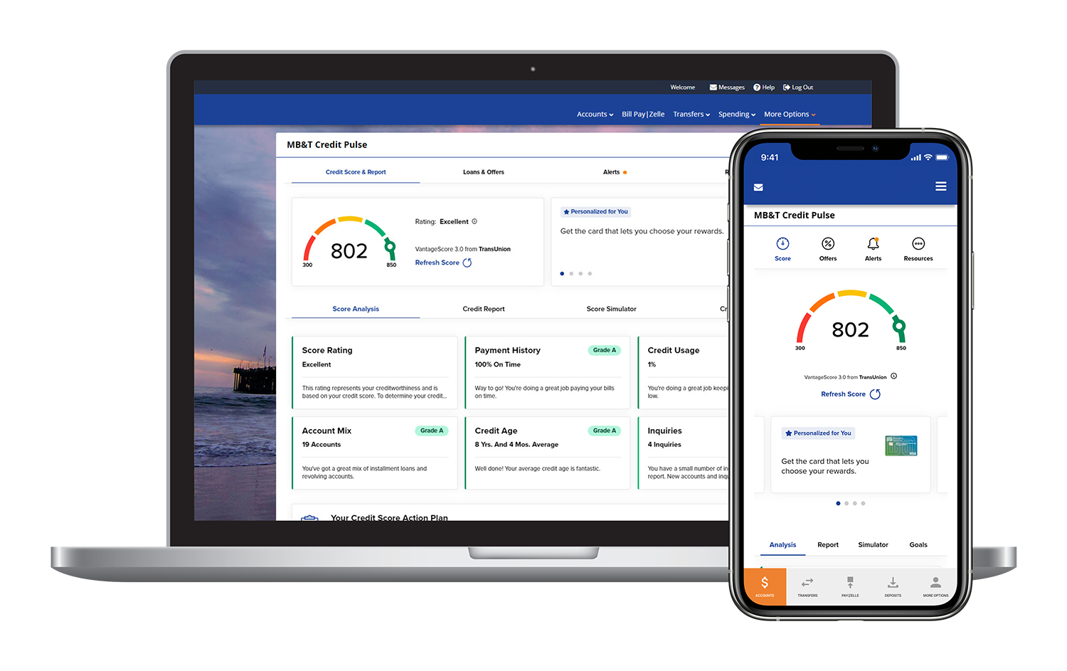 laptop and phone displaying Our Credit Pulse dashboard